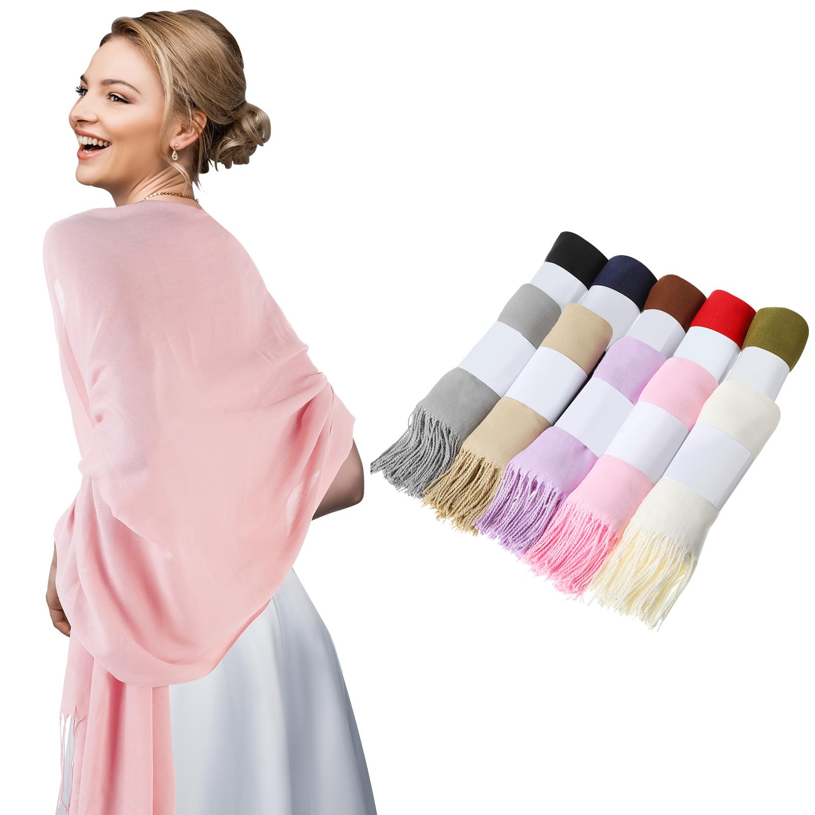 Ramede 50/100 Pashmina Shawl Wraps for Women 79 x 28 in Bulk Wedding Favors Bridal Shawls Gifts for Guests with Thank Cards