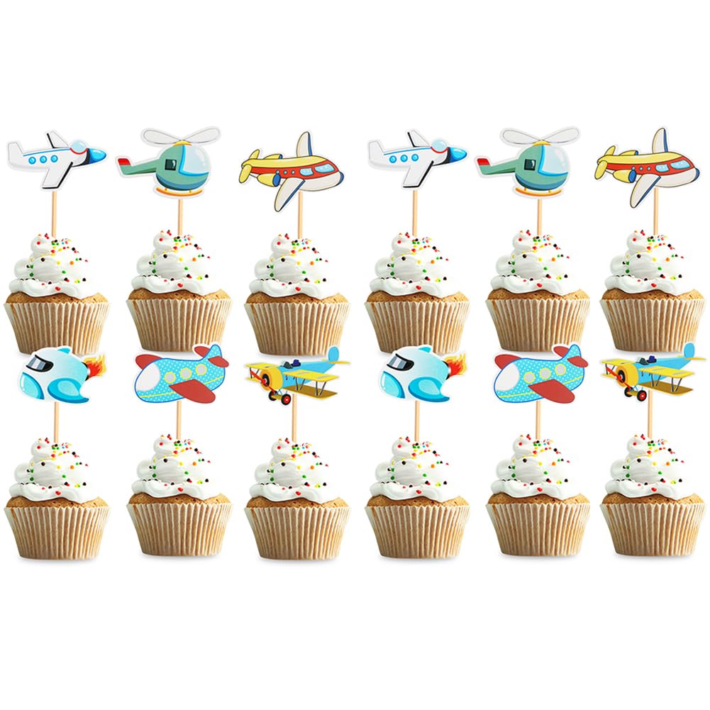 Colorful Cake Decorations with Rainbow, Stars, Clouds, Balloons, and Hearts - Perfect for Party, Birthday, and Cupcake Decoration - Festive Cake Toppers for a Fun Celebration-18pc (12pc airplane)