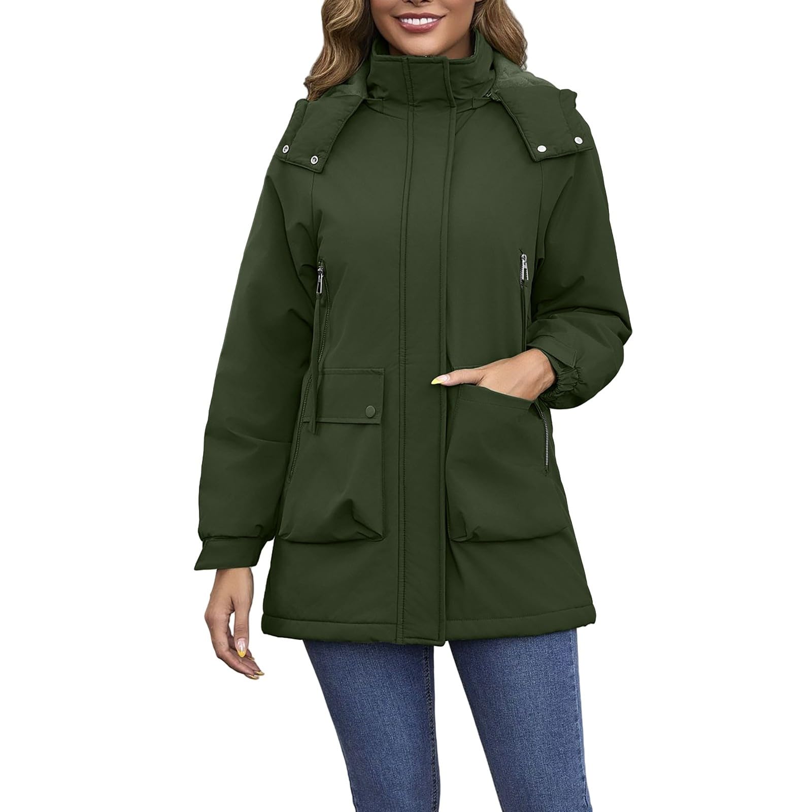 Chaqueta impermeable mujer con capucha extraíble parka cortavientos 8