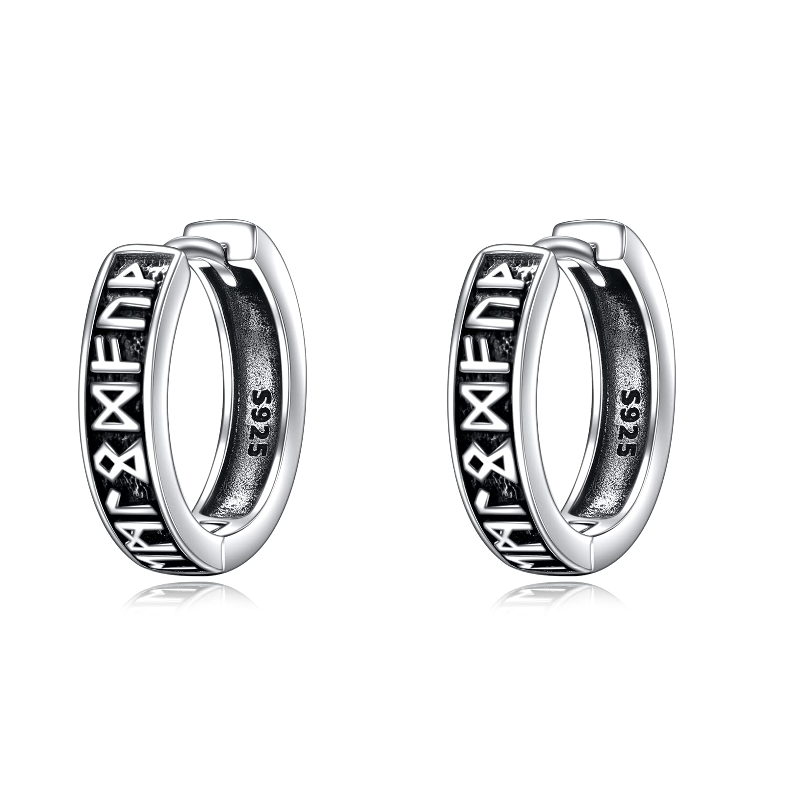 YFN Pendientes de aro vikingos negros para hombre, plata de ley, joyería vintage