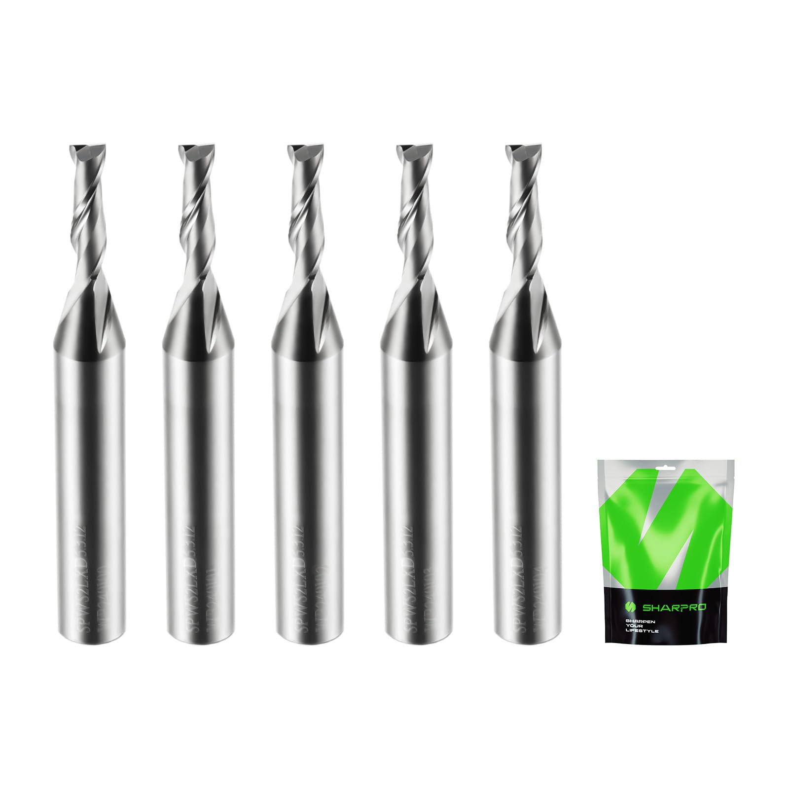 SHARPRO 1/8 Router Bit 1/4 Shank, Upcut Spiral Router Bit 1/4 Inch Shank 1/8 Inch Cutting Dia. 1/4 Inch CNC Router Bits, Up Cut Router Bit Solid Carbide, Ideal for Wood Inlay, Plunge Plastic 5PCS