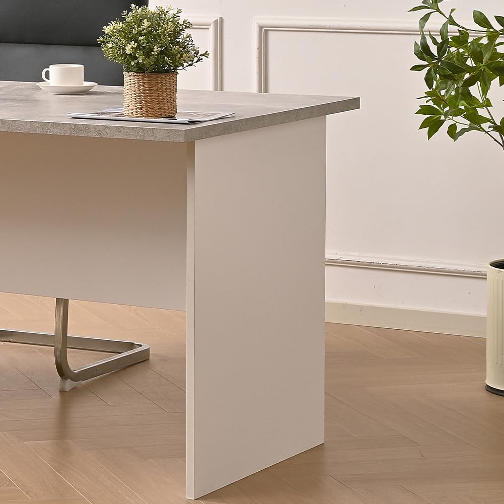Shally Dogan Scrivania da Ufficio in Legno per Computer, Tavolo Desk Porta PC per Studio, Lavoro, Cameretta, Home Office Stile Moderno, Resistente agli Urti, 160x80x74cm (Cemento e Bianco)
