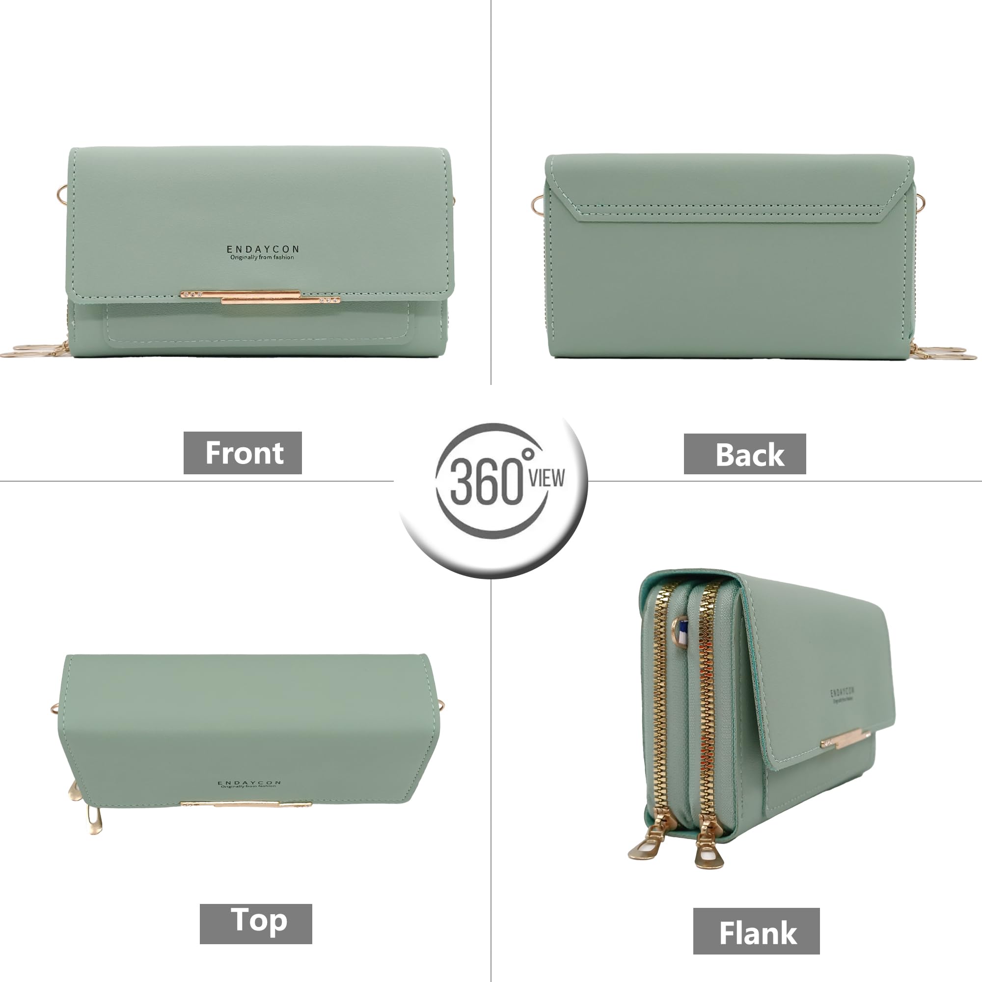 PORT&LOTUS Fashion Green Crossbody Purses Handbags for Women PU Leather Shoulder Bag Cell Phone Purse Clutch Bags with Cards Slots Ladies Small Women's Handbags