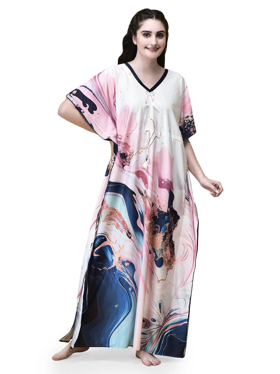 Women's Kaftan Nighty | Digital Print | Sarena Fabric | V Shaped Neck Nightwear | Nightdress for Girl