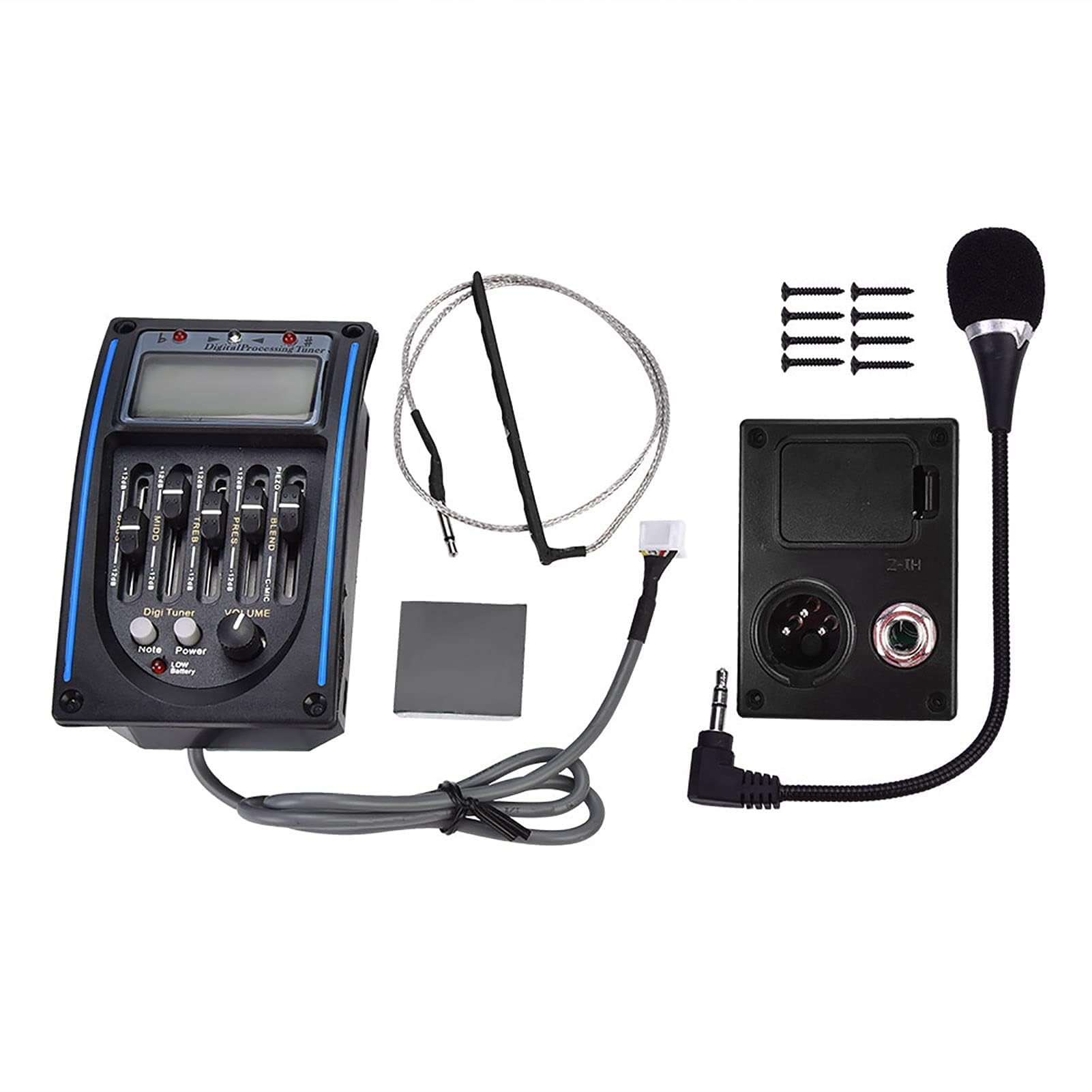 Przetwornik gitarowy, korektor, 5-pasmowy, do gitary akustycznej, przedwzmacniacz, equalizer, piezo, pickup, tuner LCD