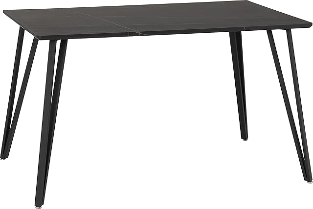 Seconique Marlow Dining Table Marble Effect/Black, Engineered Wood, W 1300mm x D 800mm x H 755mm