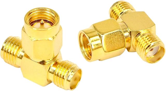 BOOBRIE 2 PCS SMA Male to Dual SMA Female Triple T RF Adapter Connector 3 Way T-type Splitter RF Adapter SMA Coax Jack Connector Converter for WiFi Antenna Extension Cable FPV Drone -NOT for TV