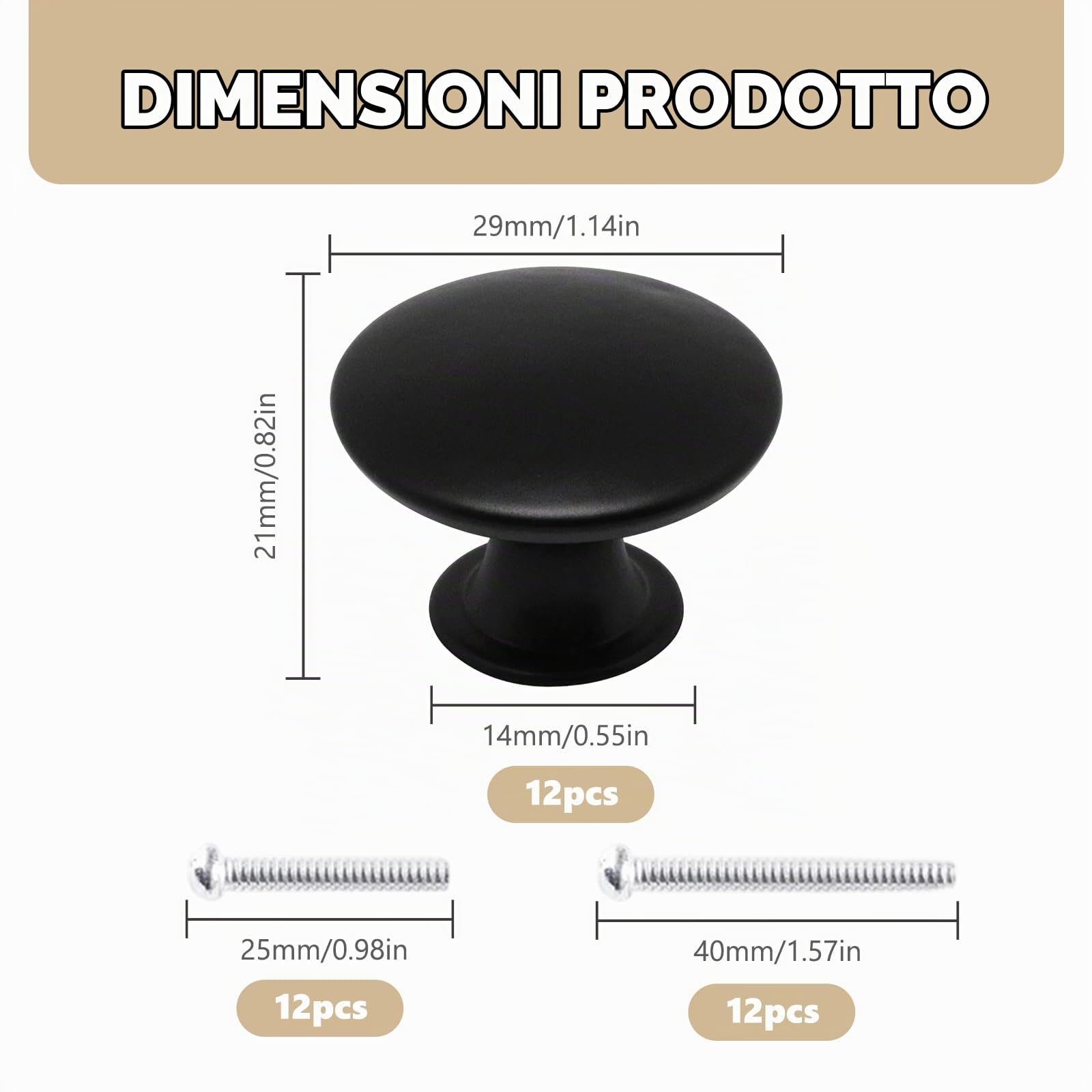 12 Pezzi Pomelli per Armadietti Vintage, Rotondo Pomelli Armadio con Viti Abbinate, pomelli per cassetti per Armadio Guardaroba (Nero/30mm)