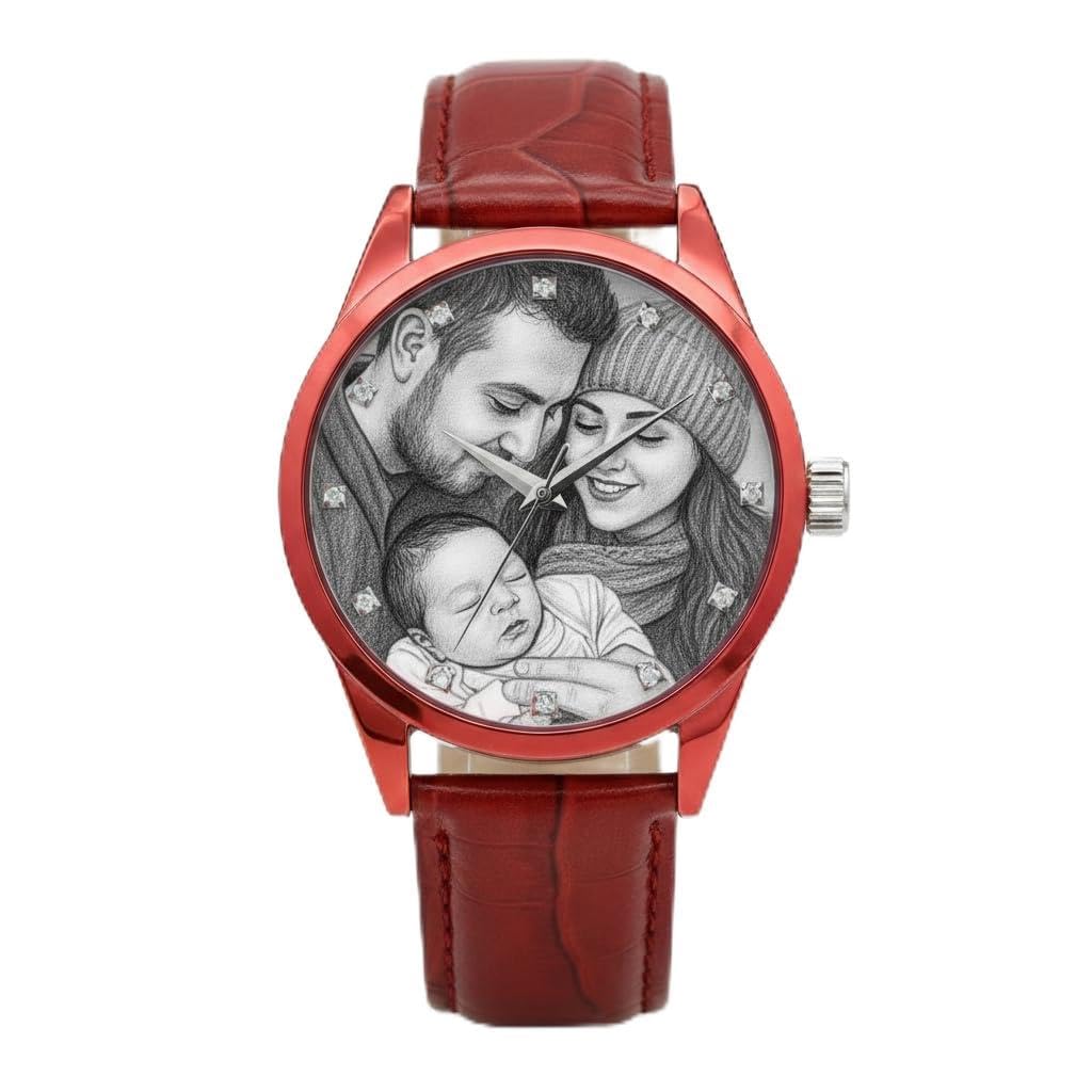 Orologio da polso con foto personalizzato, realizzato in lega e cinturino in pelle. Ha funzione impermeabile. Adatto come regalo per il tuo fidanzato o padre.