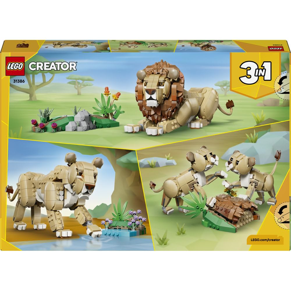 LEGO Creator 3 w 1 Dzikie zwierzęta: Dumny lew 31386 | Zestaw klocków konstrukcyjnych, figurki zwierząt do przebudowy, kreatywny prezent dla dziewczynki i chłopca 9+, 839 elementów