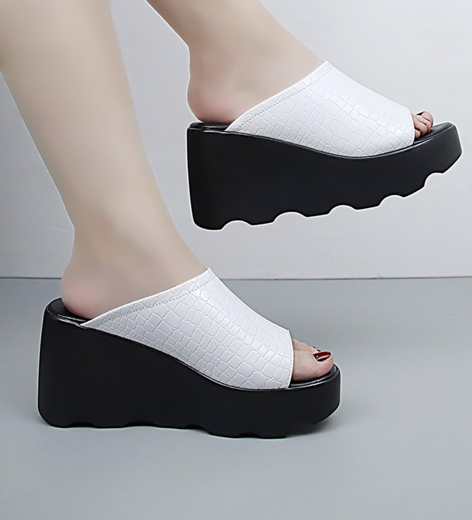 HNVAVQ Sandali con Zeppa e Plateau Donna Ciabatte Mules Tacco Largo 9cm Punta Aperta Scarpe Estive Slip On