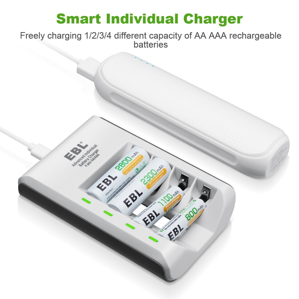 EBL Batterie ricaricabili AAA da 1100 mAh (8 confezioni) con caricabatterie intelligente AA AAA e cavo di ricarica micro USB