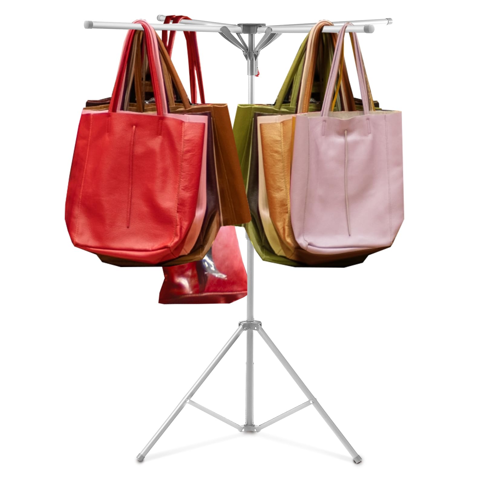 shimeyao metal shopping bag rack 51-71 inch adjustable height heavy duty bag display stand holder for vendors with 4 foldable arms for malls, boutique, trade show, craft fairs(gray)