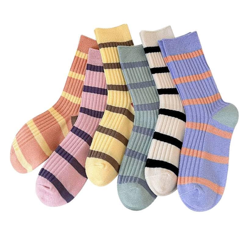 Image of 5 /10 Pairs Retro Style Colorful Striped Socks, Cute Athletic Crew socks for Women