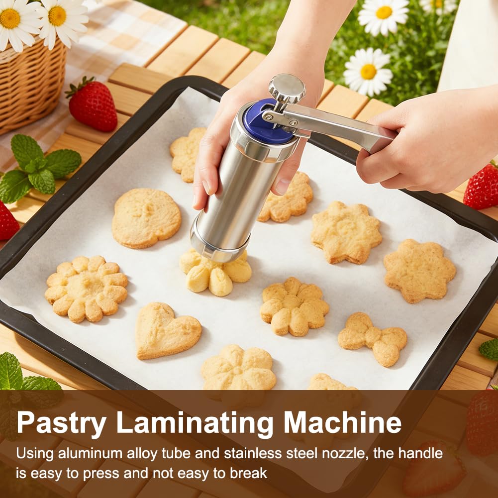 Pressa per pasticceria, con 20 stencil e 8 beccucci in acciaio inox, pressa per biscotti a spruzzo, pressa per biscotti, macchina da cucina fai da te
