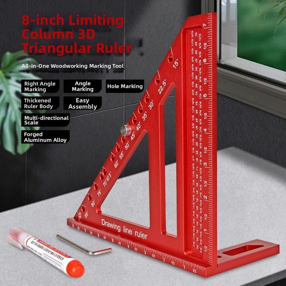 Präzises metrisches Dreieckslineal, Aluminiumlegierung, Geodreieck für genaue Winkelmarkierung, Anreißwerkzeug, DIY, 21,5 cm