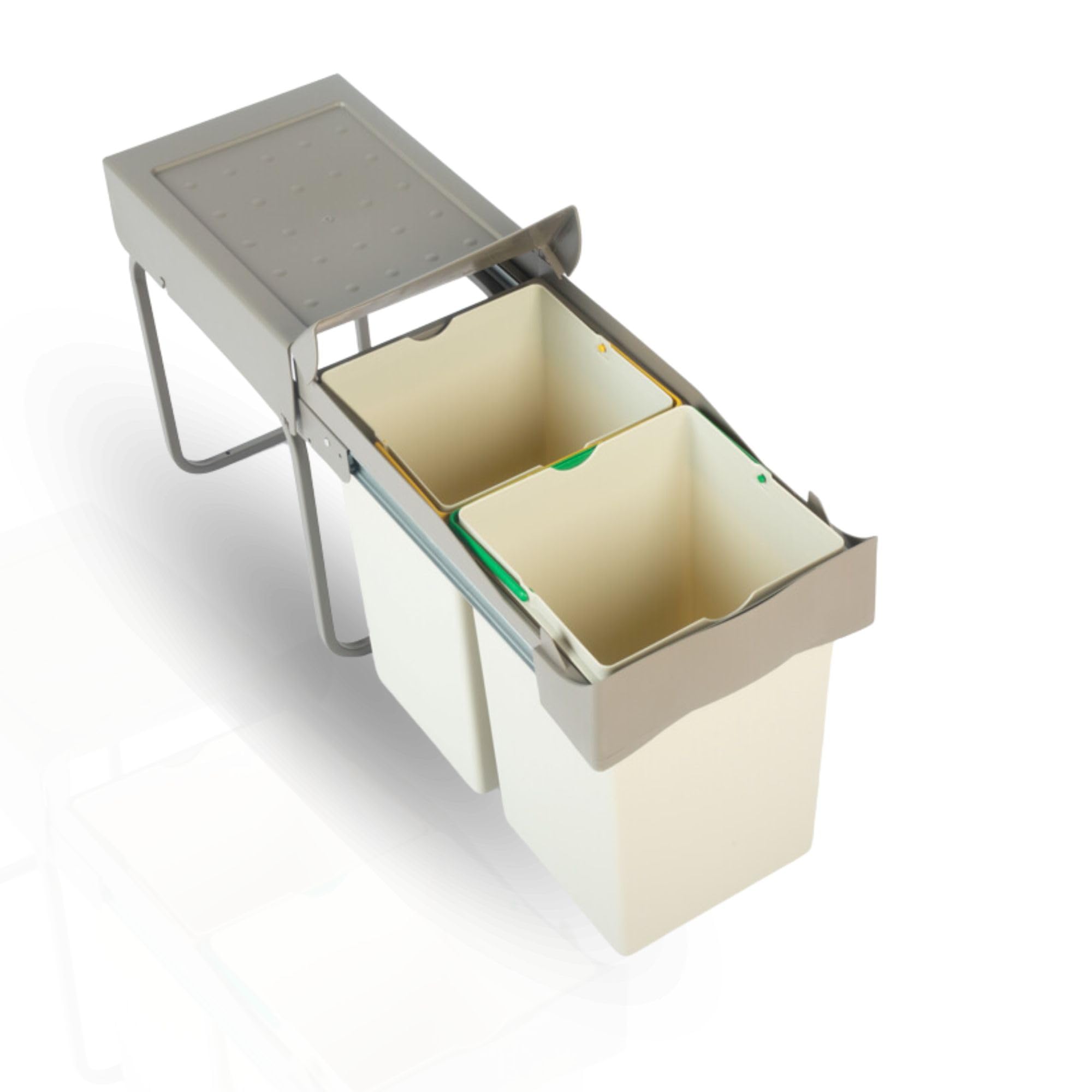 AZERODESIGN-Cubo Basura-Cubo de Basura Cocina-Cubos de Basura de Reciclaje-2 Compartimentos de 7L- Módulo 30 cm-40x45x25,5 cm-Sistema Guías Extraíbles de Acero-Fijación Inferior-Material Plástico PVC