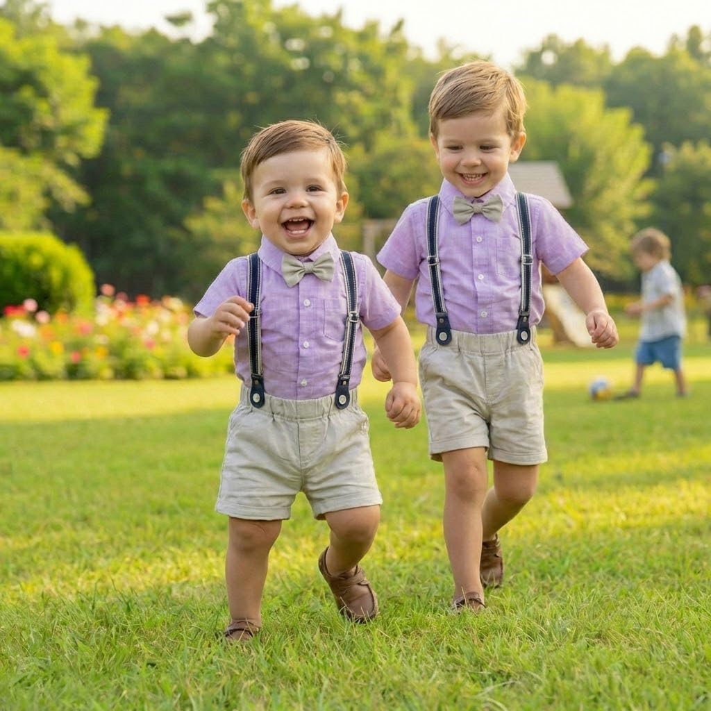 Volunboy Baby Boy Formal Short Set Toddler Summer Gentleman Outfit Kid Short Sleeve Bowtie Shirt Suspender Shorts Suit