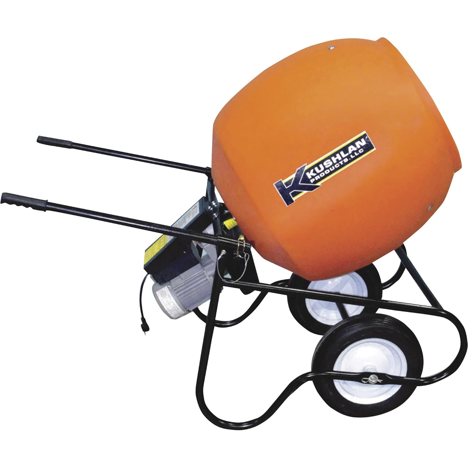 Kushlan 6 Cu Ft Wheelbarrow Concrete Mixer, 3/4 HP 115V Direct Drive, Poly Drum, Steel Frame
