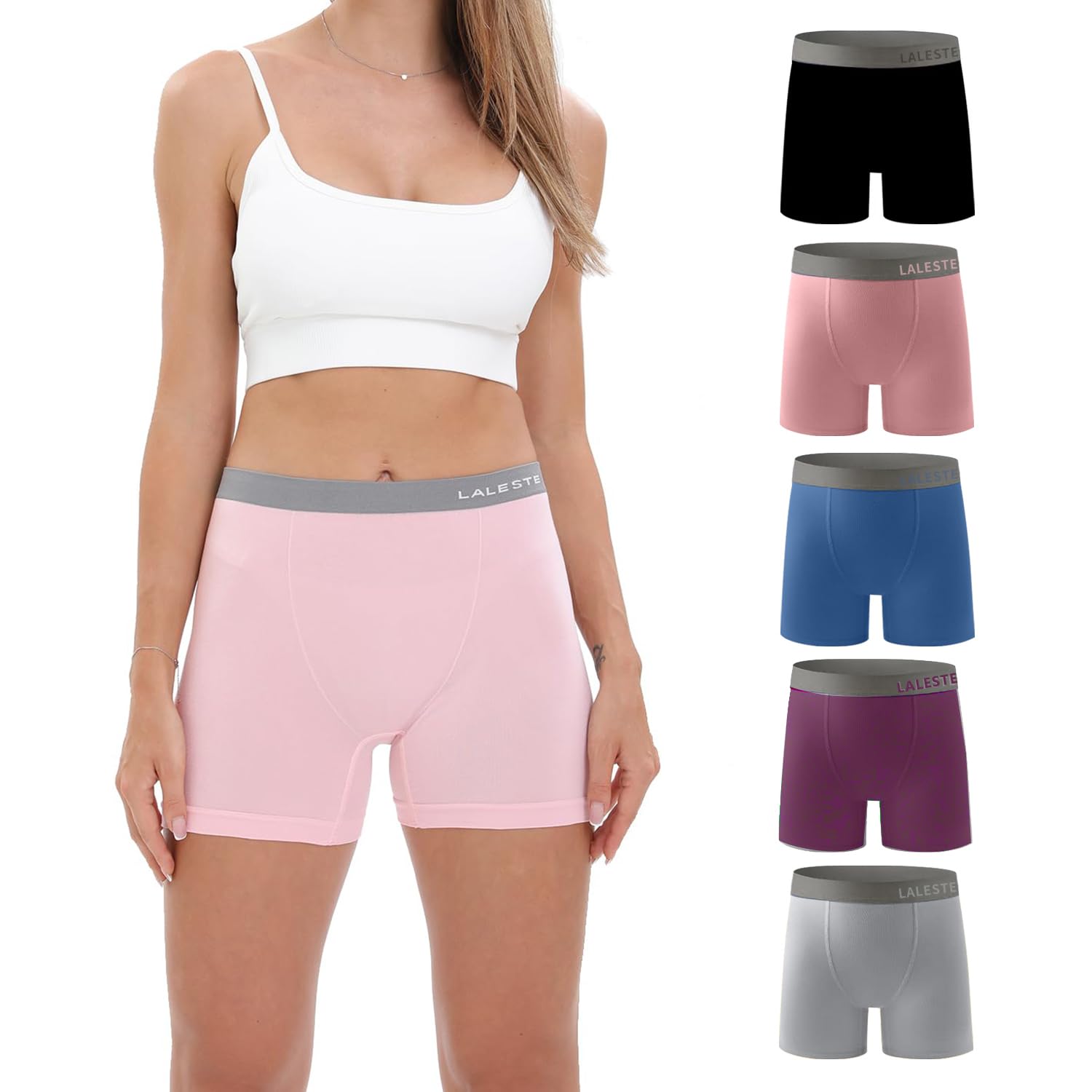 LALESTE Women's Cotton Boxer Briefs 3" Inseam Anti Chafing Boy Shorts Panties 5 Pack