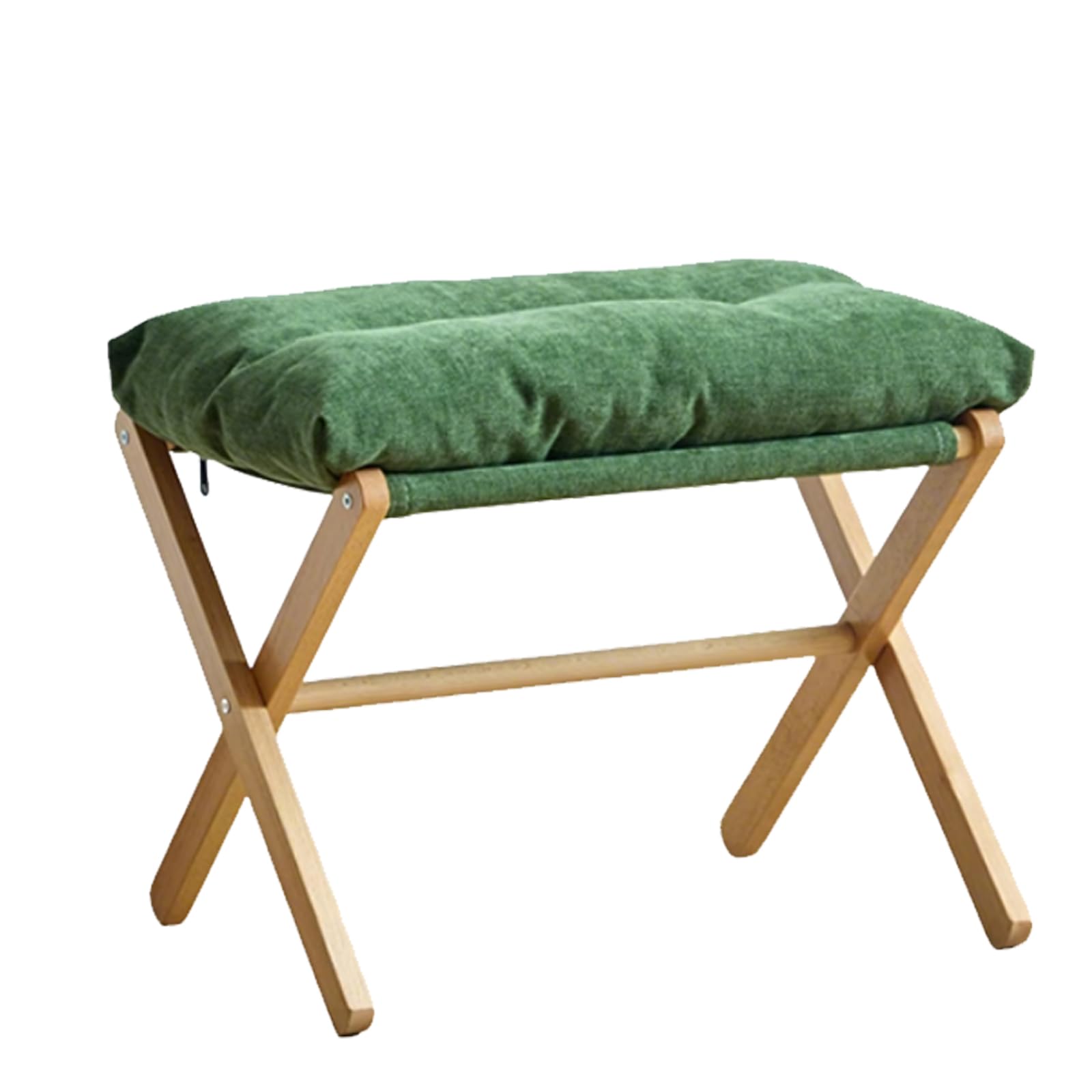 Repose-pieds pliable en bois vert chenille ottoman pour salon et chambre