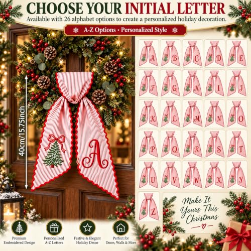 Christmas Wreath Sash for Front Door, Personalized with Initial Bow,#A - image 4