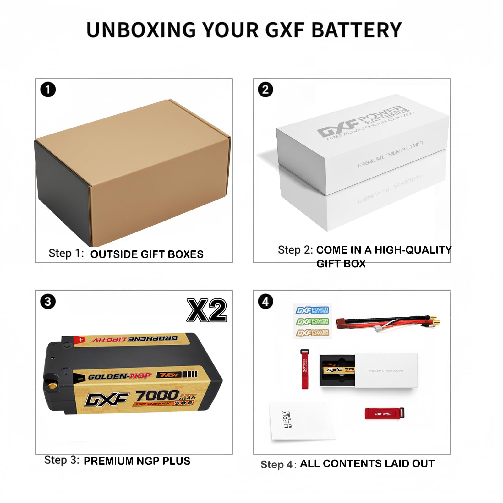 DXF Batteria LiPo 2S 7.6V 7000mAh 140C HV Corta Golden NGP Bullet 5mm Spina T Auto RC 1/8 1/10 Truck Aereo Elicottero Barca Buggy Custodia Rigida 2 Pezzi