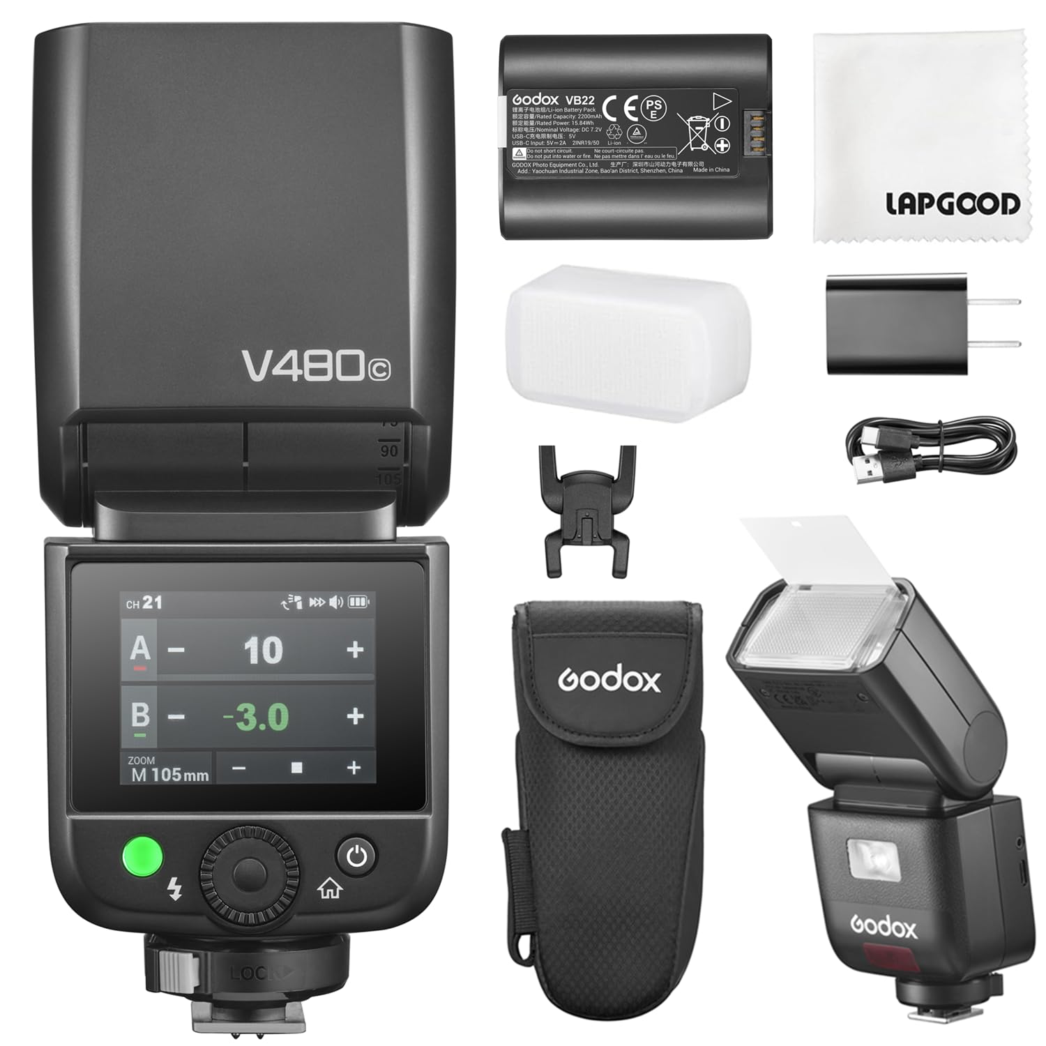 Godox V480 C Blitz für Canon Kameras,V480-C TTL Kamerablitz mit Diffusor | Touchscreen GN50 1/8000 HSS 7.2 V/2200 mAh Akku,V480C Blitz Kompatibel mit Canon R6 Mark II R10 R7 R100 EOS-R R5 MarkII R6