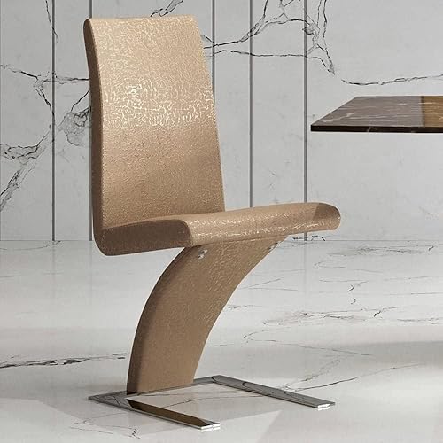 Miniatura 4 de Zuri Muebles Mesa moderna Silla de comedor en cuero sintético dorado champán y acero inoxidable