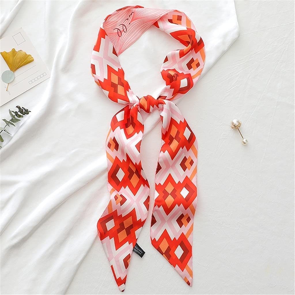 Bufanda de Mujer Bufanda Cuadrada Estampado de Corbata de Pelo Pañuelo de Seda Satinada Pañuelo de Cabeza para Mujer Bufanda de Seda de Tira Larga pequeña (C 6 * 125CM)