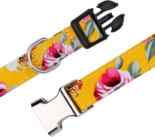 Miniatura 10 de XYART Collar para perros pequeños, medianos y grandes, collar de algodón para mascotas, patrones de margaritas y rosas con hebilla de liberación