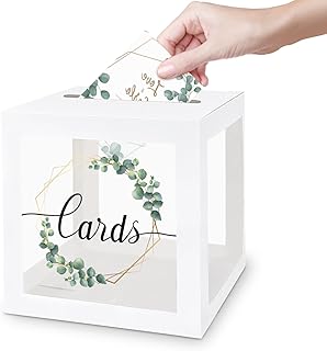LIKAJON 1 Pack Wedding White Card Box, Transparent Gift Card Box for Wedding Decorations for Reception, Money Box for Bridal Shower Decorations Party Reception Anniversary Baby Shower