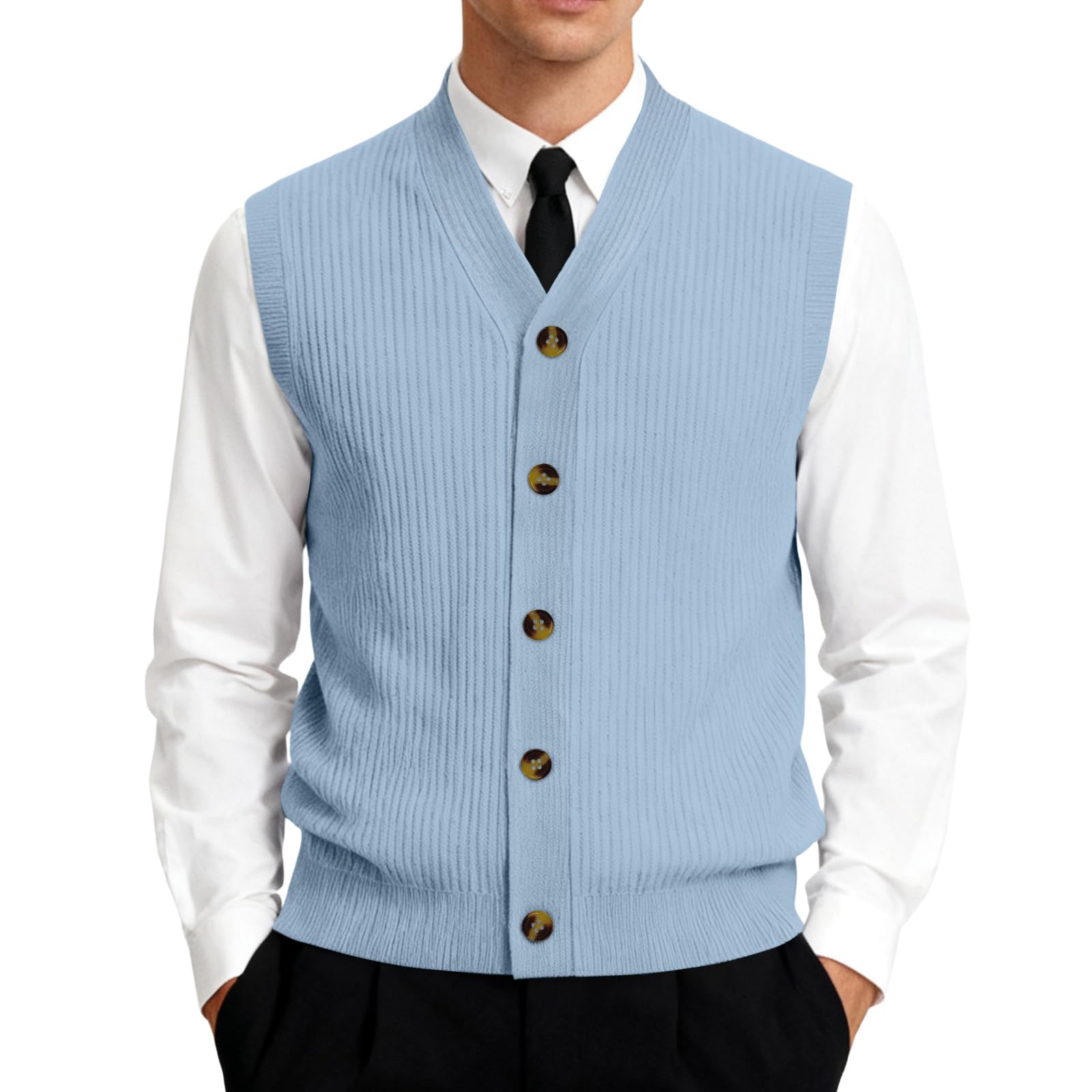 Herren Pullover Weste V Ausschnitt Business Casual Strickweste Cardigan Knopfleiste Pullunder Herren Einfarbig Ärmellose Pulloverwestee Strickpullover
