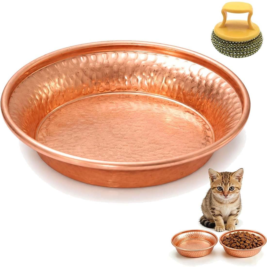 Luxurious Hammered Copper Cat Food With Wide Mouth,13 Cm Bowl，1PCS