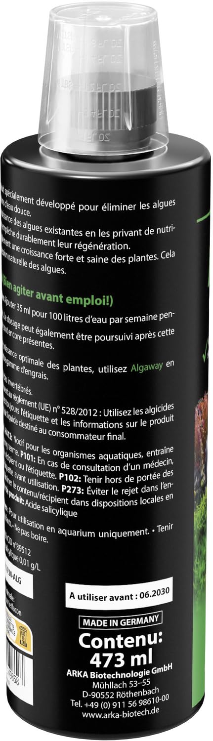 Éliminateur d’algues Aquarium 473 ML – ARKA Algaway – élimine algues filamenteuses, Vertes & encroutantes – sans cuivre & Compatible Plantes – Eau cristalline & équilibre pour Aquariums d’Eau Douce