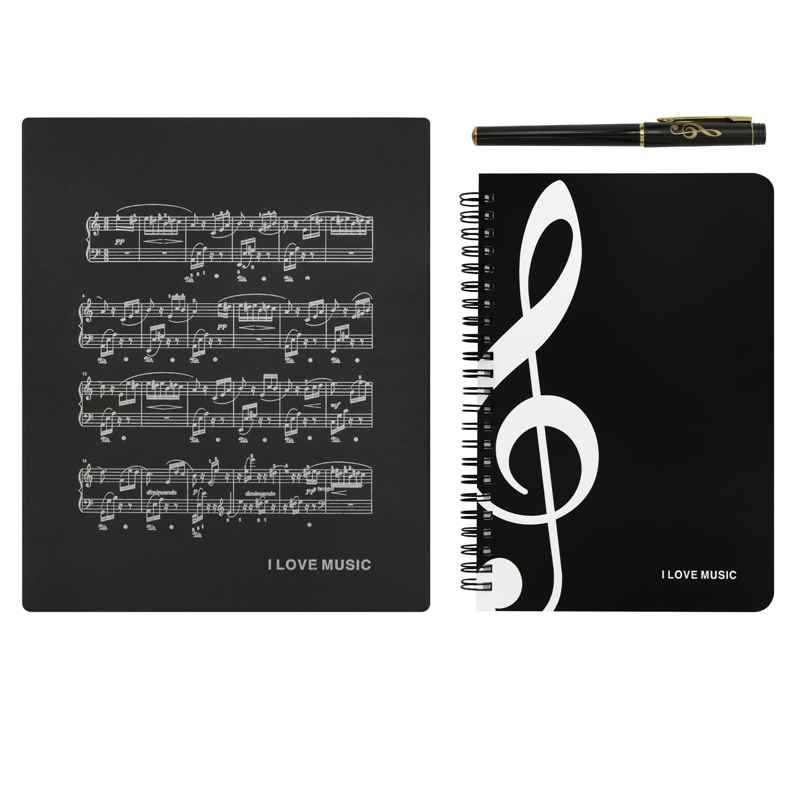 Boerni Piano and Music Themed Stationery Gift Box Set,1 Pcs Piano Key Board Musical Notes Melody A5 Notebook Spiral Wirebound Note Books Notepad Diary with 1 Pcs High Note Design Pen (High Note)