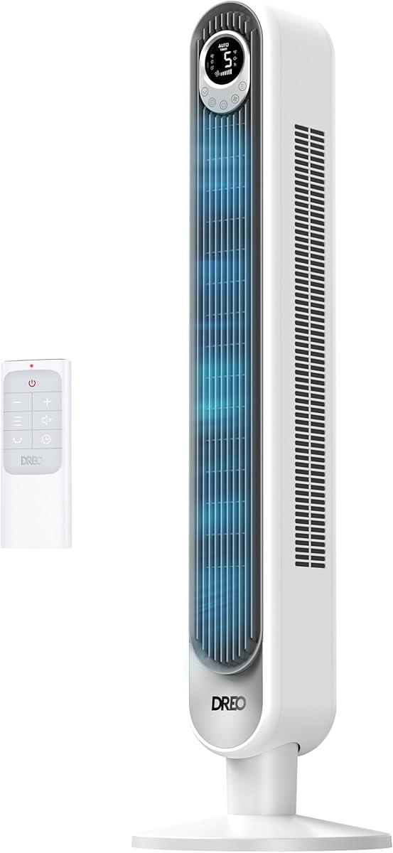 Dreo Tower Fan 42 Inch, Cruiser Pro T1 Quiet Oscillating Bladeless Fan with Remote, 6 Speeds, 4 Modes, LED Display, 12H Timer, White Floor Standing Fan Powerful for Indoor Home Bedroom Office Room