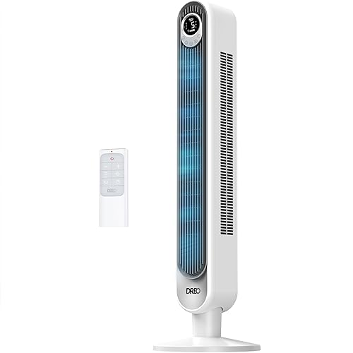 Dreo Tower Fan 42 Inch,Quiet Oscillating Bladeless Fan with Remote, 6 Speeds, 4 Modes, LED Display, 12H Timer, White Floor Standing Fan Powerful for Indoor Home Bedroom Office Room - White - Standard - Fan