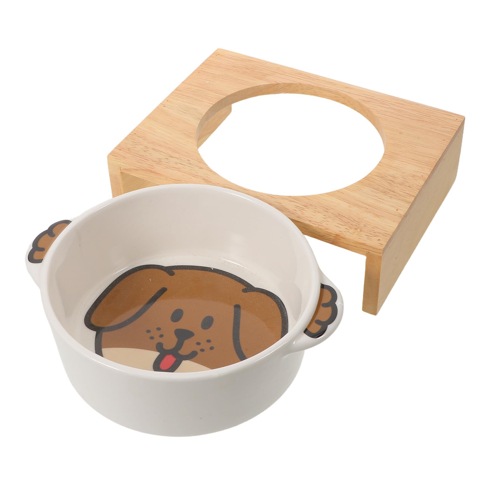 Cuenco para Mascotas de Dos Orejas Comederos de Cerámica para Perros Base de Madera para Comederos Antiderrames para Cachorros