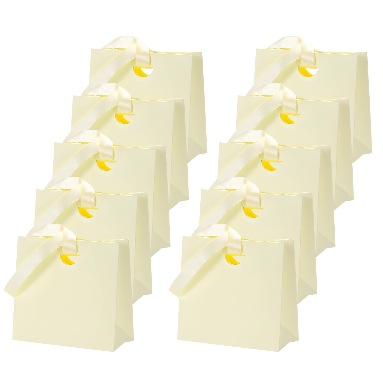 PATIKIL Gift Bags with Ribbon, (15.5 x 7.5 x 14.5cm, Cream White)(10Pcs), Medium Gift Wrap Bags with Handles, Suit for Wedding/Birthday/Bridesmaid/Party/Shopping