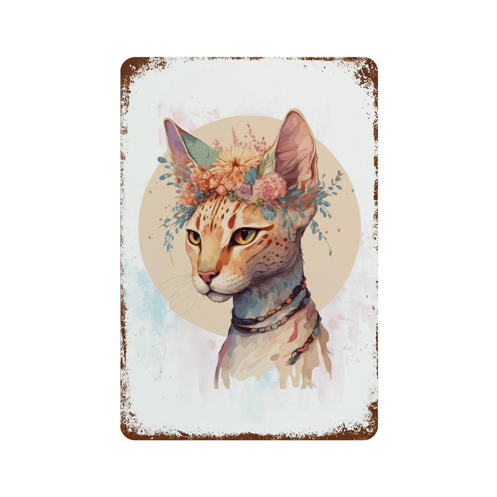 Floral Watercolor Ocicat Retro Metal Sign 11.8"x7.9", for Patio, Garden Room And Bar Decor, Vintage Wall Decor