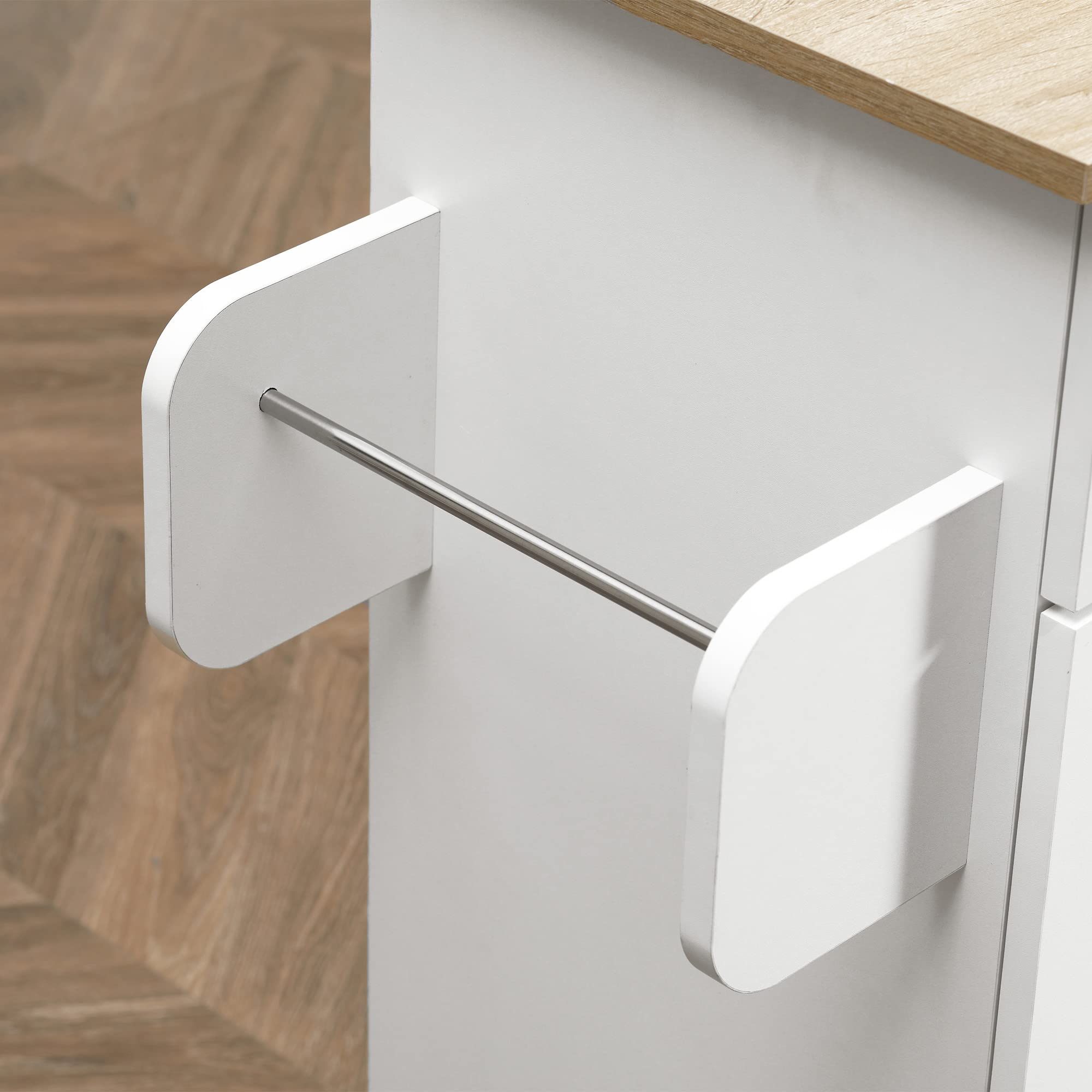 HOMCOM Isla de Cocina con Ruedas, Carrito de Cocina con Cajón, 2 Puertas, Toallero y Especiero, Estante Ajustable, para Comedor, 105x36x85 cm, Blanco
