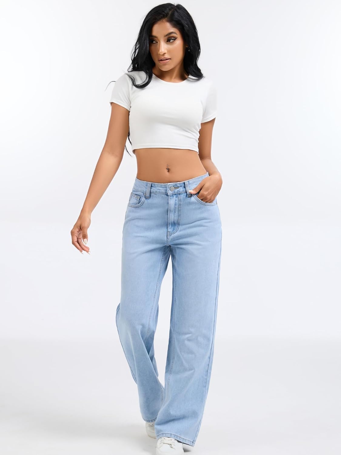 Wanduyini Straight Leg Jeans for Women Casual Washed Vintage Loose Fit Boyfriend Jeans Denim Pants