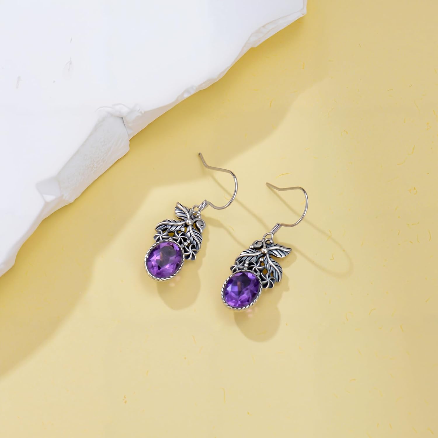 Natural Amethyst Dangle Drop Earrings for Women 925 Sterling Silver Earring for Her Oval Gemstone Birthstone Jewelry for Mom Wife - Image 5