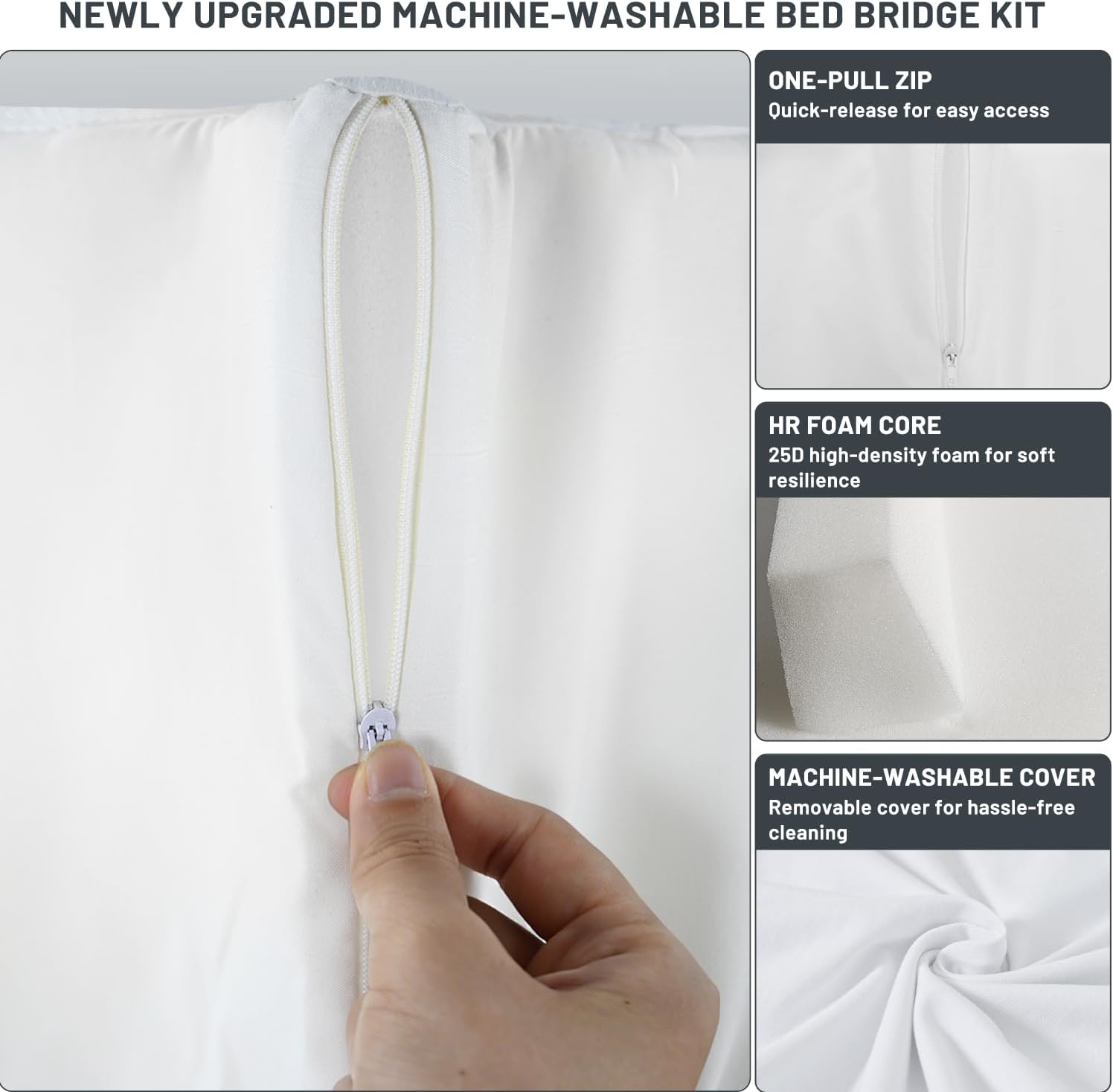 3-in-1 Fitted Sheet with Bed Bridge | Split King Gap Filler for Adjustable Bed,Removable & Machine Washable Twin XL to King Converter Kit,White
