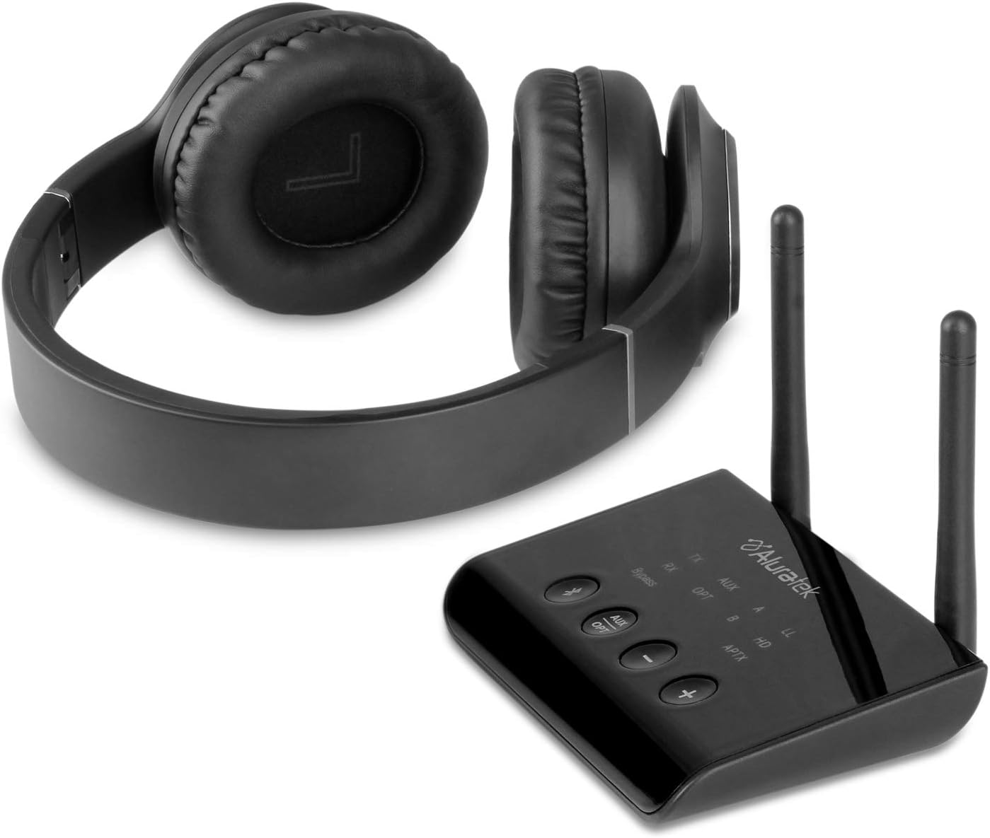 Aluratek Bluetooth Wireless TV Streaming Kit with Bluetooth 5, Long Range Up to 100', No Delay aptX, Optical, Aux, RCA, Includes Headphone and Transmitter/Receiver Adapter, PC, Mac (ABCTVKIT), Black