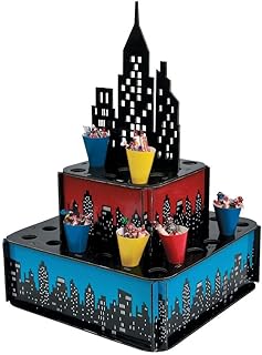 Superhero Skyscraper City Treat Stand - Includes 32 Paper Cones - Comic Birthday Party Supplies and Decor