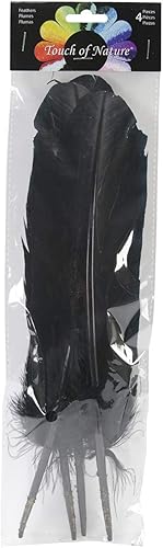 Touch of Nature 40365 Pluma de pavo de 4 piezas para arte y manualidades, 12.25 a 13 pulgadas, color negro