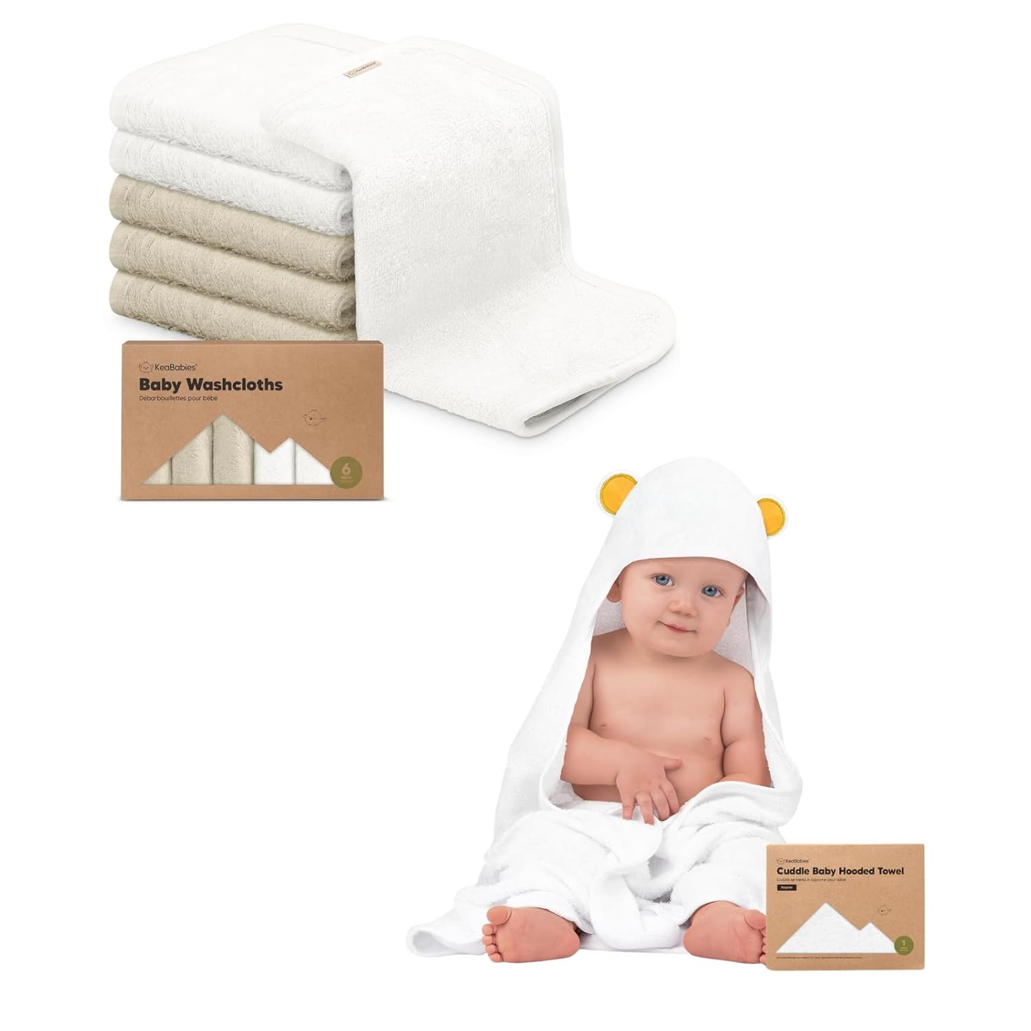 KeaBabies Baby Washcloths for Newborns, Kids and Baby Hooded Towel - Soft, Absorbent Bath Cloth and Face Washcloths - Hooded Towel for Infant & Toddlers