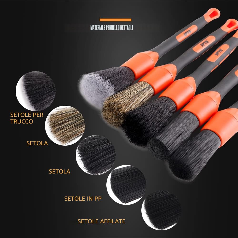 SPTA Spazzola per Cerchioni, Set di 5 Pennelli detalles de automóviles Diferentes cepillos de pelo suave Kit con cabezal reemplazable para limpieza
